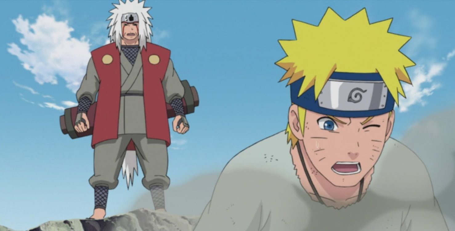 Jiraiya trains Naruto the Rasengan in Naruto Shippuden.